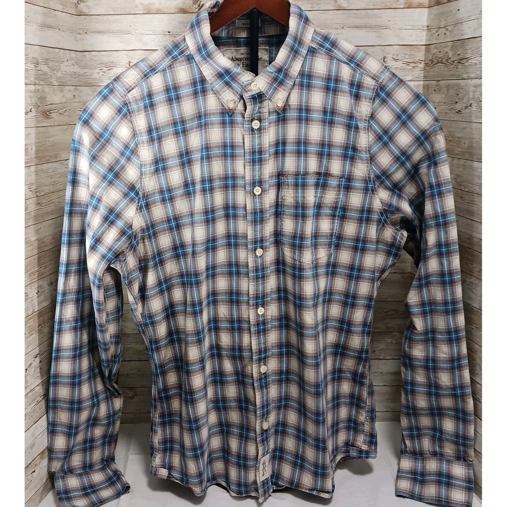 Abercrombie & Fitch Men'sd Sz XXL Blue Plaid Long Sleeve Button up Shirt